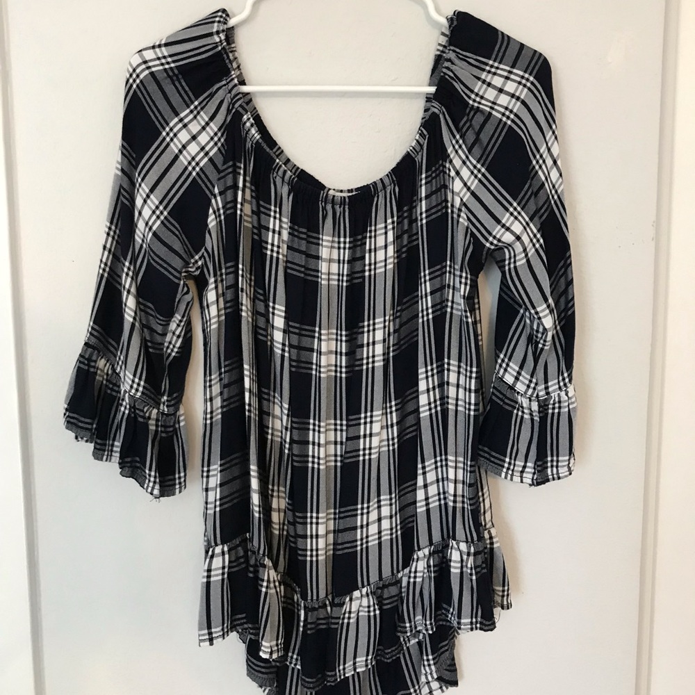 Plaid Off the Shoulder Top